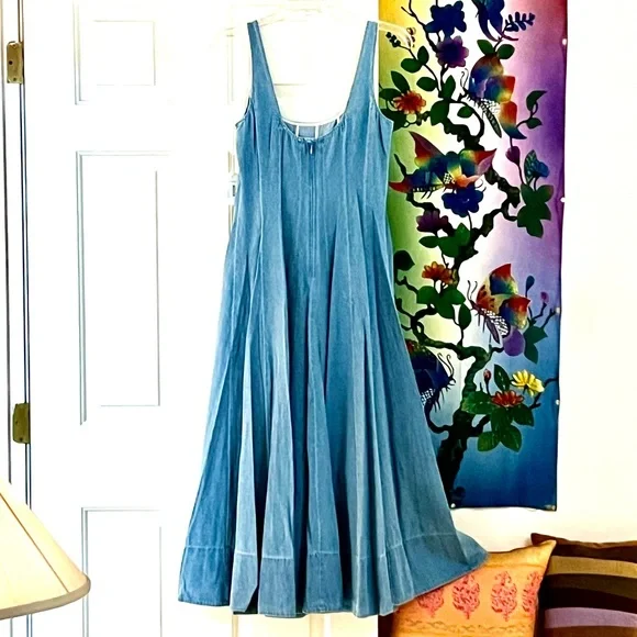 🌺🎉HP🎉🌺 NWT Staud Wells Midi Dress Light Wash Denim - Picture 15 of 16